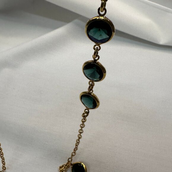 J. Crew Long Gold-Tone Necklace w/ Bezel-Set Blue/Green Crystals - Picture 14 of 14